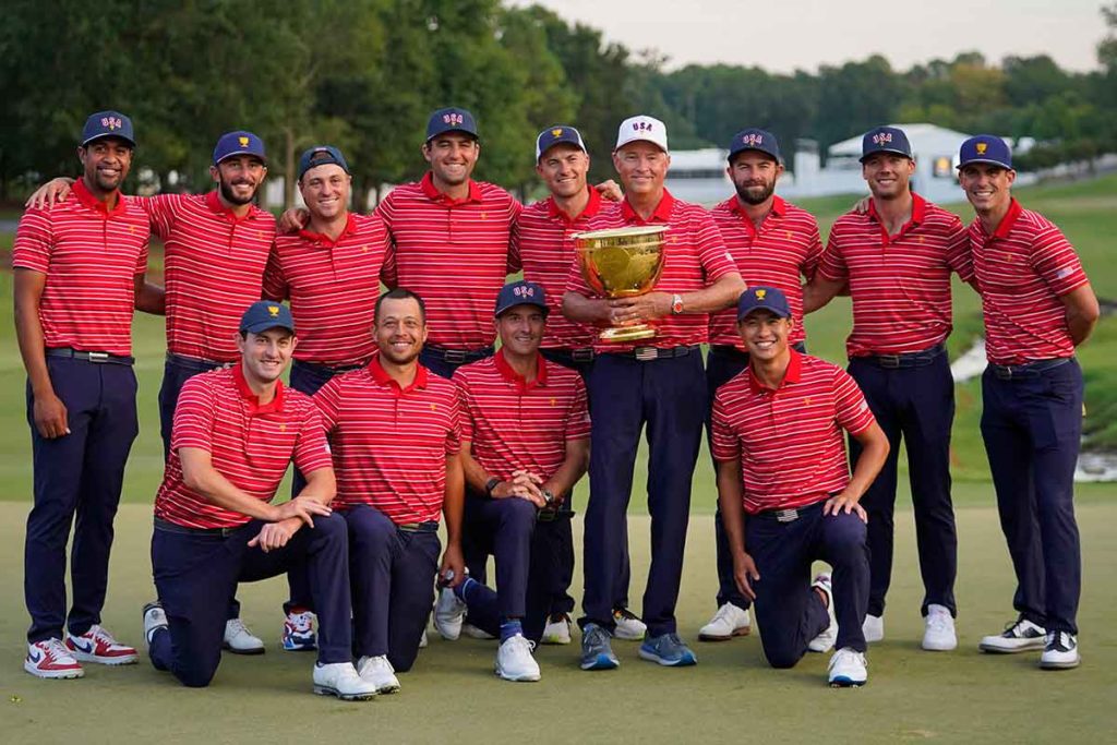 Presidents Cup 2022: Das siegreiche Team USA um Kapitän Davis Love III (Foto: picture-alliance)