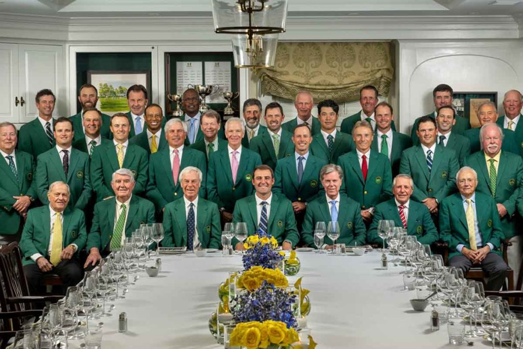 Die Teilnehmer am Champions Dinner rund um Titelverteidiger Scottie Scheffler am Dienstag vor dem 87. Masters in Augusta (Foto: Augusta National)